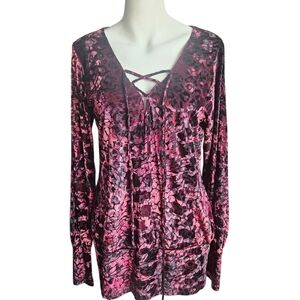 Venus Velvet Top Long Sleeve Purple Black Burnout Blouse Large Dark Romantic